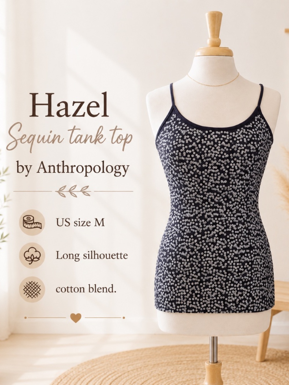 Anthropologie Hazel Sequin Tank Top Sz US M